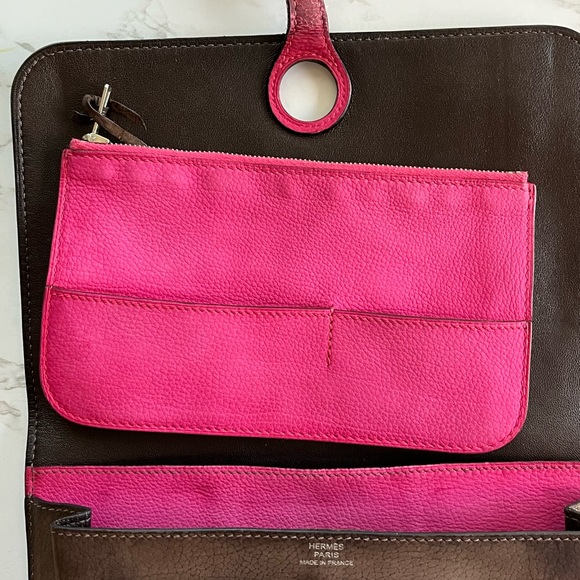 HERMES Dogon Duo Bi-color Suede Eversoft Chocolate/Rose wallet - Picture 6 of 12